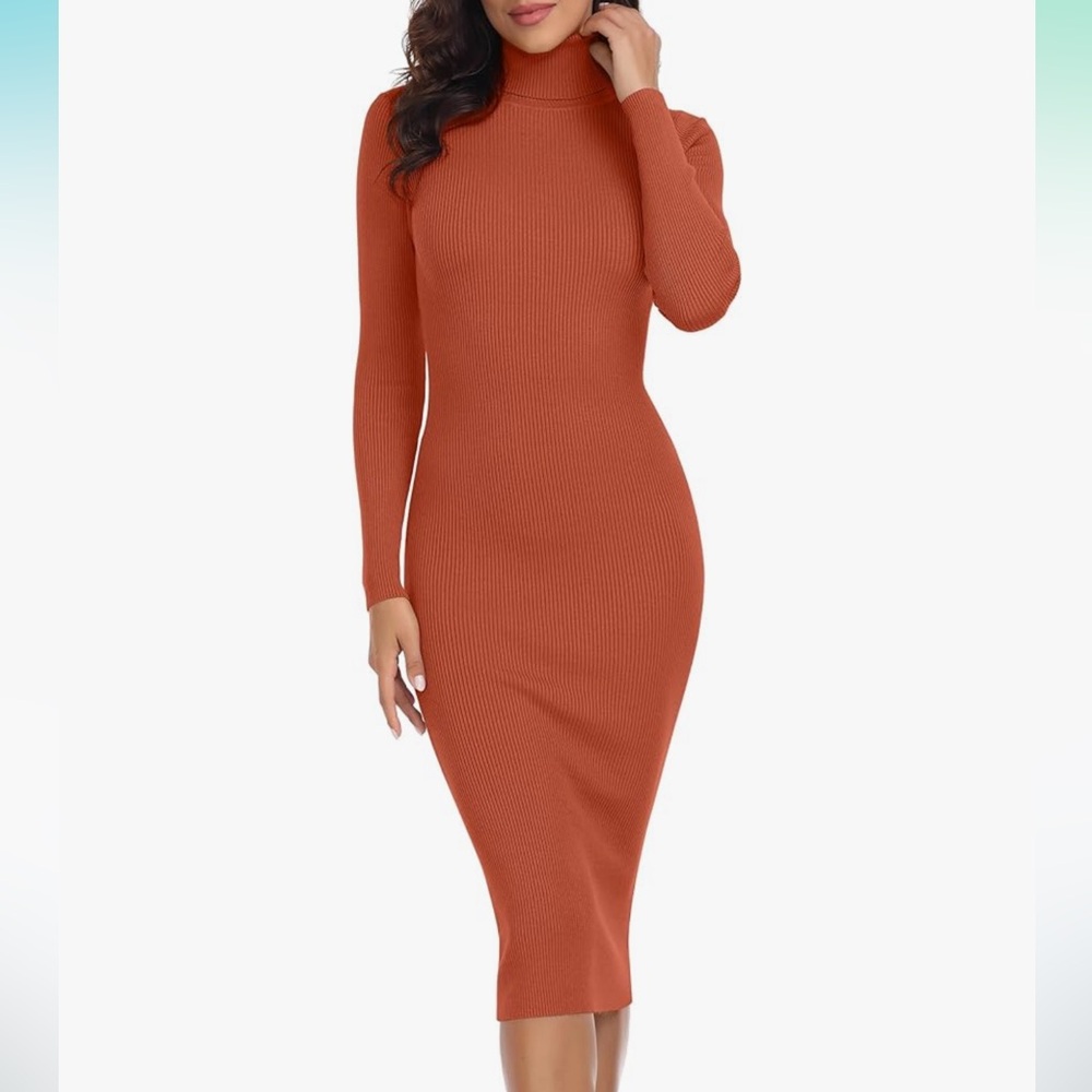 Rocorose Women's Turtleneck Ribbed Elbow Long Sleeve Knit Sweater Dress Amazon